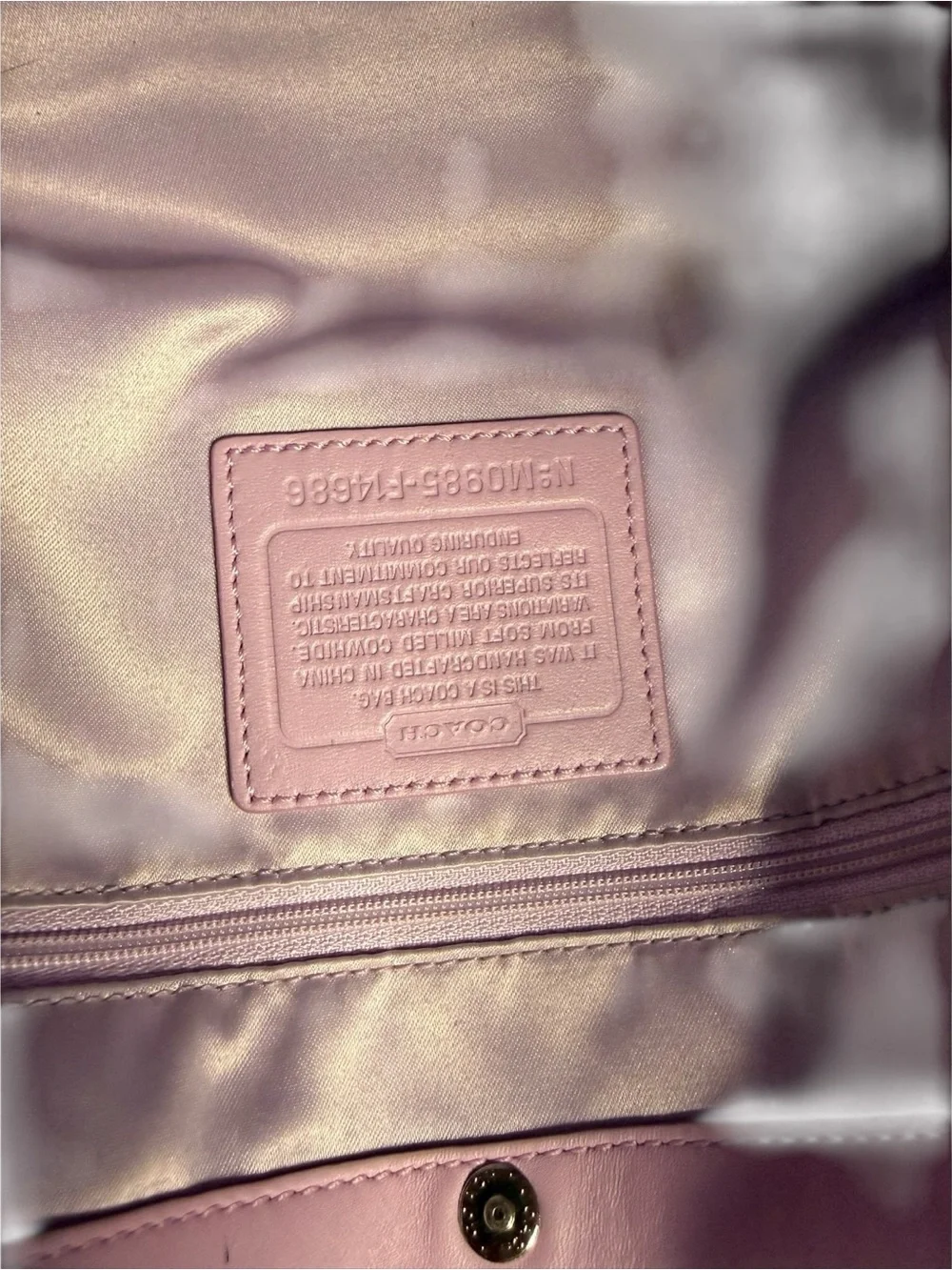 Coach Lavender Leather Shoulder Tote